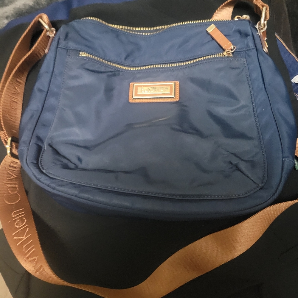 Calvin Klein Blue Brown Gold Gray Interior Handbag